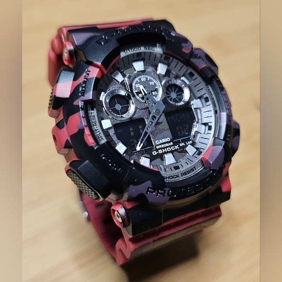 G-Shock GA-100CM-4A Red Black Camouflage  - Picture 1 of 10